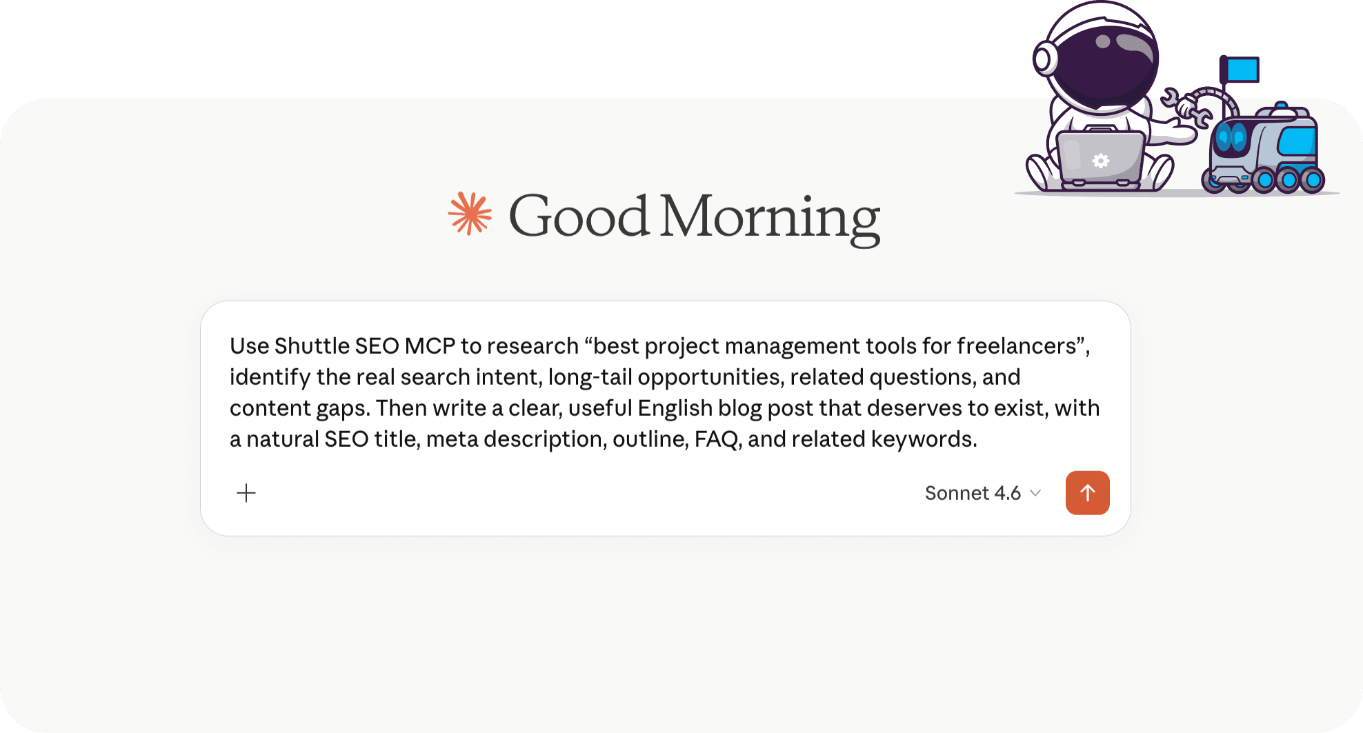 Claude using ShuttleSEO MCP to research keyword intent and content gaps