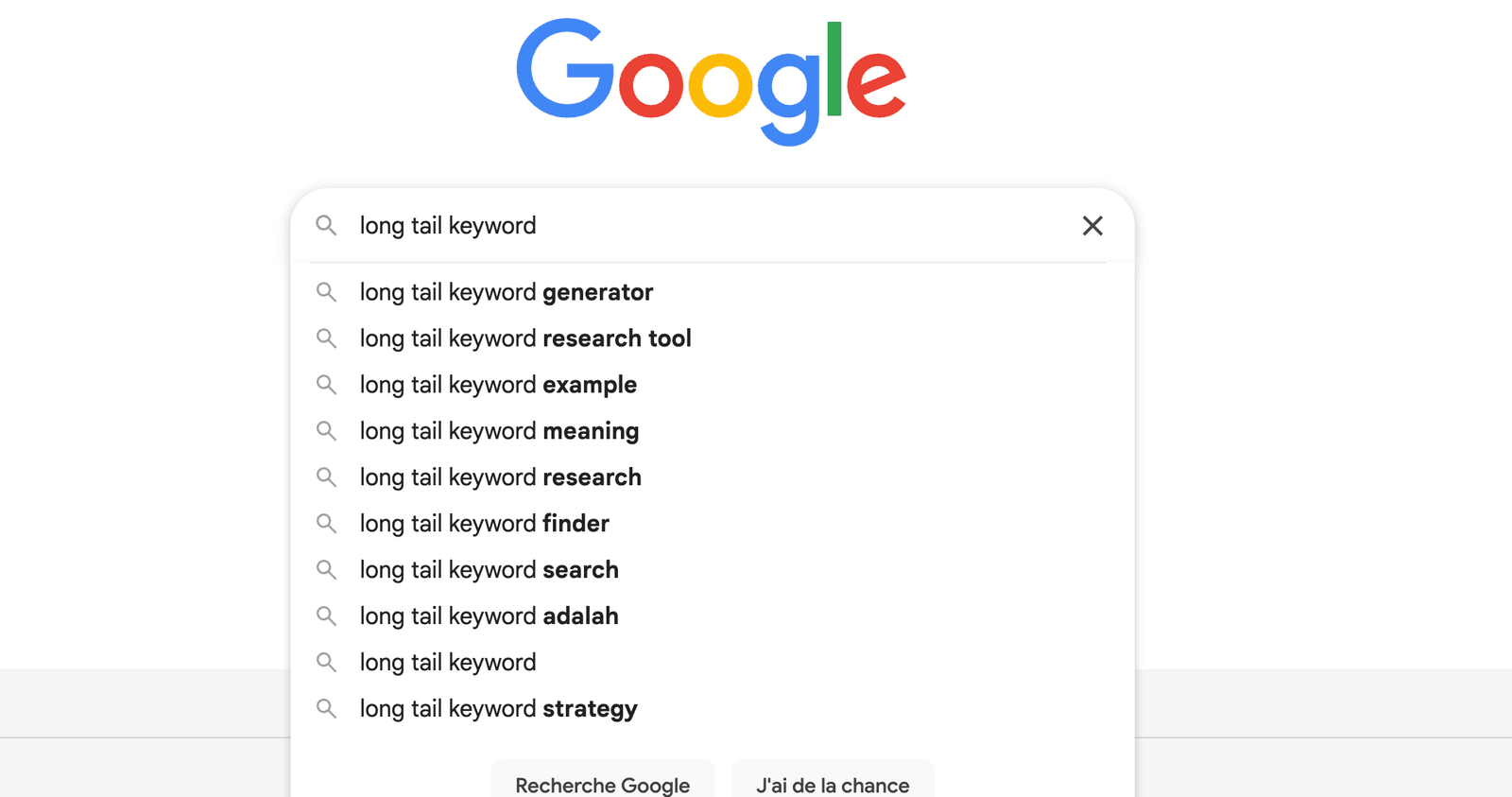 Google Autocomplete suggestions for long tail keyword research